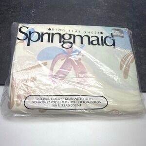 Vintage Springmaid King Flat Sheet Silk Poppies NOS Floral Pastels 1990s No Iron